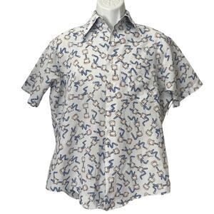 VINTAGE 70s Kmart Equestrian Bit and Bridle Short Sleeve Shirt Size Med 15.5